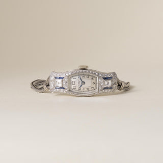 Art Deco Gubelin Platinum 1 Carat Diamond and Sapphire Ladies Watch