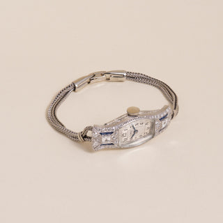 Art Deco Gubelin Platinum 1 Carat Diamond and Sapphire Ladies Watch
