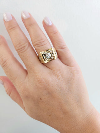 Retro Men's 0.65 Carat Old European Cut Diamond Two Tone Gold 14K