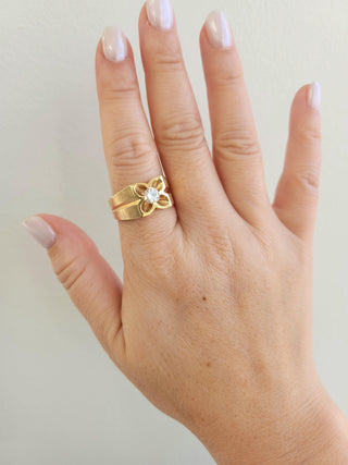 Vintage 1960's 0.50 Carat Diamond Clover Wide Gent's Ring 14K Gold