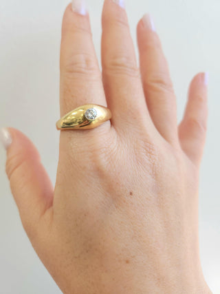 Estate 0.20 Carat Diamond Gypsy Dome Gents Ring 14K Yellow Gold