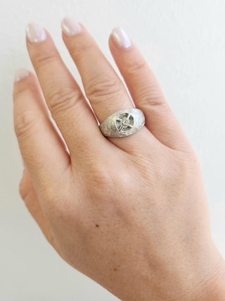 Estate 0.25 Carat Old Mine Diamond Florentine Finish Dome Ring 14K White Gold