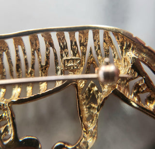 Estate  Modernist Tiger Brooch 14K Yellow Gold