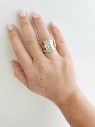 Vintage Diamond Pave Wide Band Modernist Cocktail Ring 14K Two Tone Gold