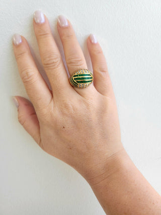Estate Emerald and Diamond Channel Set Dome Ring 18K Yellow Gold
