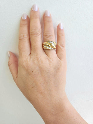 Vintage 0.60 Carat Diamond Baguette Knot Cocktail Ring 14K Yellow Gold