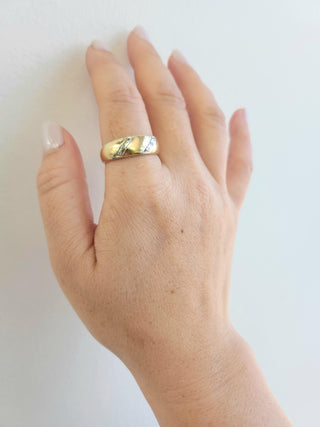 Vintage Men's Diamond Ring Band 14K Two Tone Gold