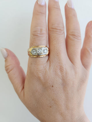 Retro 0.50 Carat 3 Stone Diamond Ring 14K Two Tone Gold