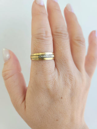 Retro Single Cut Diamond Black Enamel 14K Yellow Gold Band