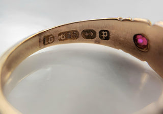 Victorian 15K Gold Seed Pearl and Ruby Ring Band