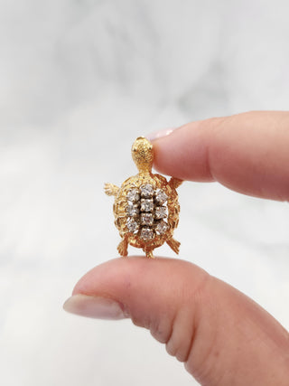Vintage 0.50 Carat Diamond Turtle Brooch 14K Yellow Gold