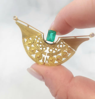 Vintage 18K Gold Colombian Emerald Pendant Brooch