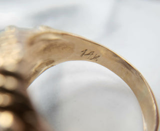 Vintage 14K Gold Lion Head Diamond and Ruby Ring