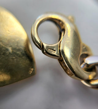 Vintage 18K Gold Heart Tag Chain Link Bracelet Two Tone