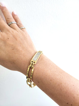 Vintage 1.25 Carats Diamond ID Bar Bracelet 14K Yellow Gold