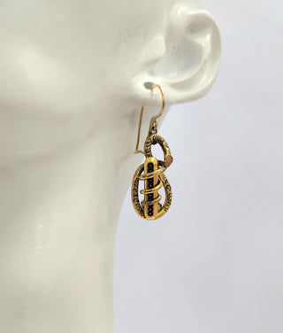 Victorian 9K Gold Earrings Enamel Dangle Earrings