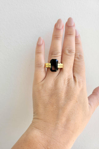 18K Gold Vintage Tourmaline Emerald Cut Screw Nail Ring