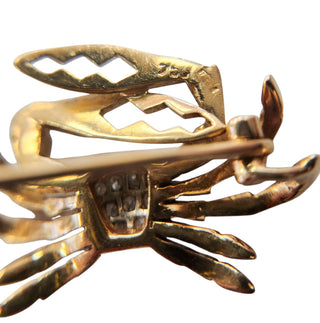 18K Vintage Diamond Crab with Large Claws Brooch