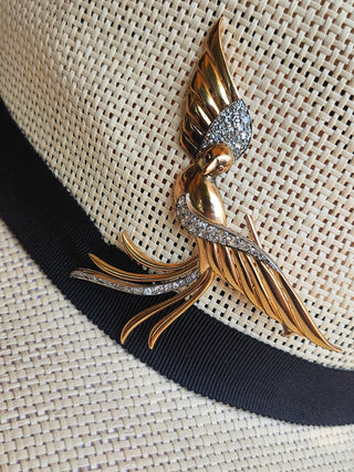 Vintage Italian Diamond Phoenix Bird Brooch 18k and Platinum