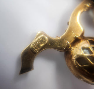 Vintage Italian 18K Lovebirds Enamel Baroque Pearl Brooch