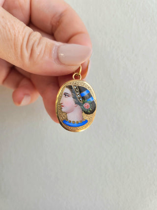Etruscan Revival 18K Bella Donna Portrait Rose Cut Diamond Pendant