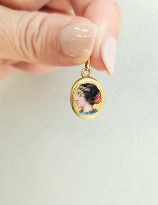 Etruscan Revival 18K Bella Donna Miniature Portrait Pendant