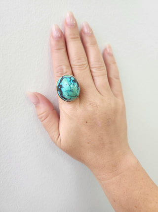 Vintage 18K Rose Gold 20.88 Carat Turquoise Dome Cocktail Ring