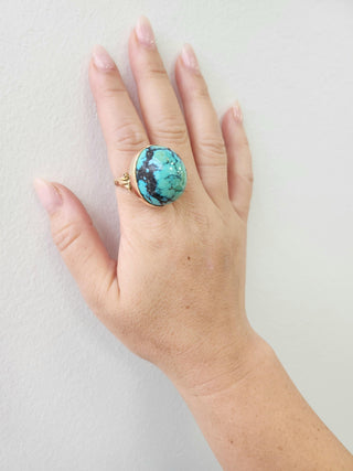 Vintage 18K Rose Gold 20.88 Carat Turquoise Dome Cocktail Ring