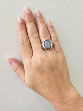 Vintage 14K Gold 13.50 Carat Lavender Star Sapphire Diamond Ring