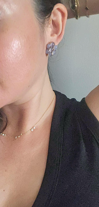 Vintage 14K Gold Moonstone Cabochon Cluster Earrings