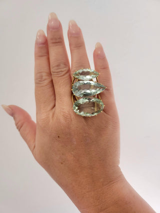 18K gold 35 Carats Tri of Aquamarine Statement Ring