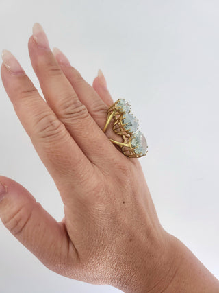 18K gold 35 Carats Tri of Aquamarine Statement Ring
