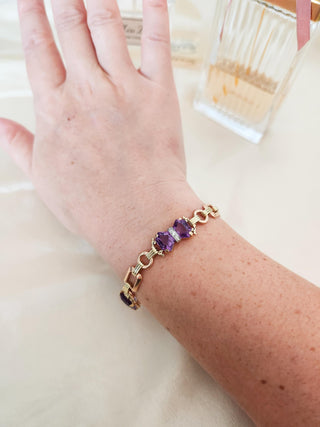 Vintage 14K Tri Gold Amethyst and Diamond Retro Bracelet