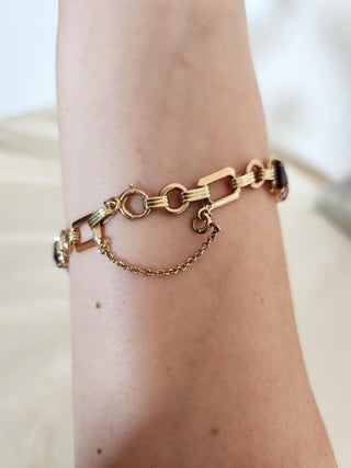 Vintage 14K Tri Gold Amethyst and Diamond Retro Bracelet