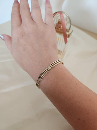 Vintage 14K Two Tone Diamond Bezel Set Bracelet