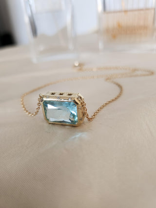 18K Gold 10ct Aquamarine and Diamond Starburst Necklace