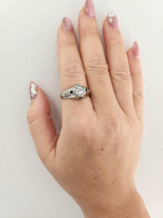 Art Deco 20K Gold Old European Cut and Sapphire Diamond Ring