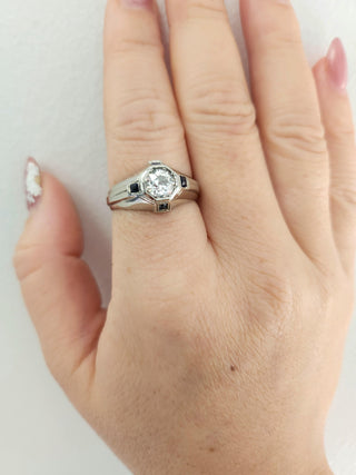 Art Deco 20K Gold Old European Cut and Sapphire Diamond Ring