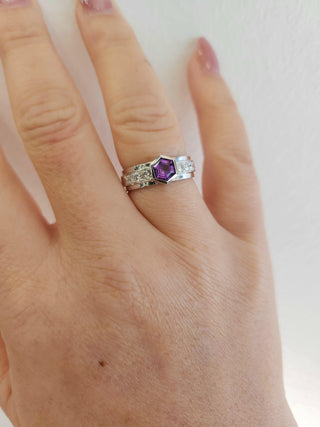 14K White Gold Amethyst Hexagon Ring Band