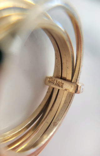 Vintage 14K Gold Emerald, Ruby and Diamond Bezel Set Ring Bands