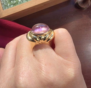 Vintage 14K Gold 12 Carat Pink Tourmaline Cabochon Ring