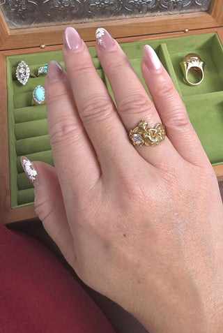 Art Nouveau 14K Diamond Lady Nymph Floral Ring