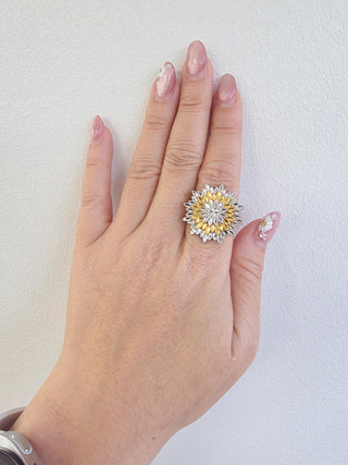 18K 2 Tone Gold Diamond Cut Sunflower Ring