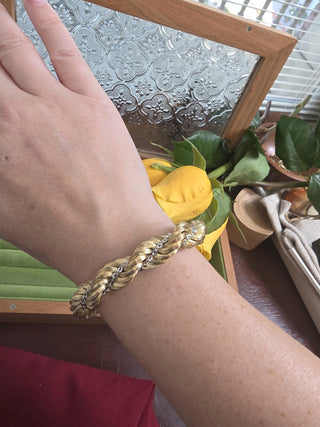 Vintage Italian 14K Gold Woven Rope Chain Link Bracelet