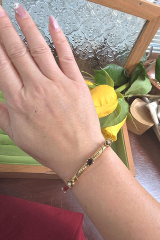 Victorian 14K Gold Garnet & Pearl Bangle