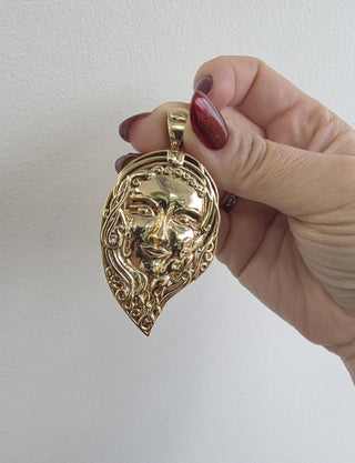 14K Gold Lady Goddess Portrait Cameo Pendant