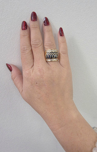 Vintage 18K Gold Sapphire Baguette Wave Channel Set Diamond Wide Band Ring