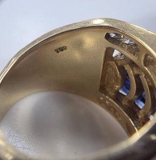 Vintage 18K Gold Sapphire Baguette Wave Channel Set Diamond Wide Band Ring