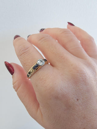 Antique 14K Gold 0.50 Carat Old European Cut Diamond and Sapphire Band