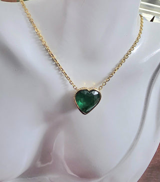 14K Gold 12.55 Carat Emerald Heart Shape Bezel Set Diamond Chain Necklace